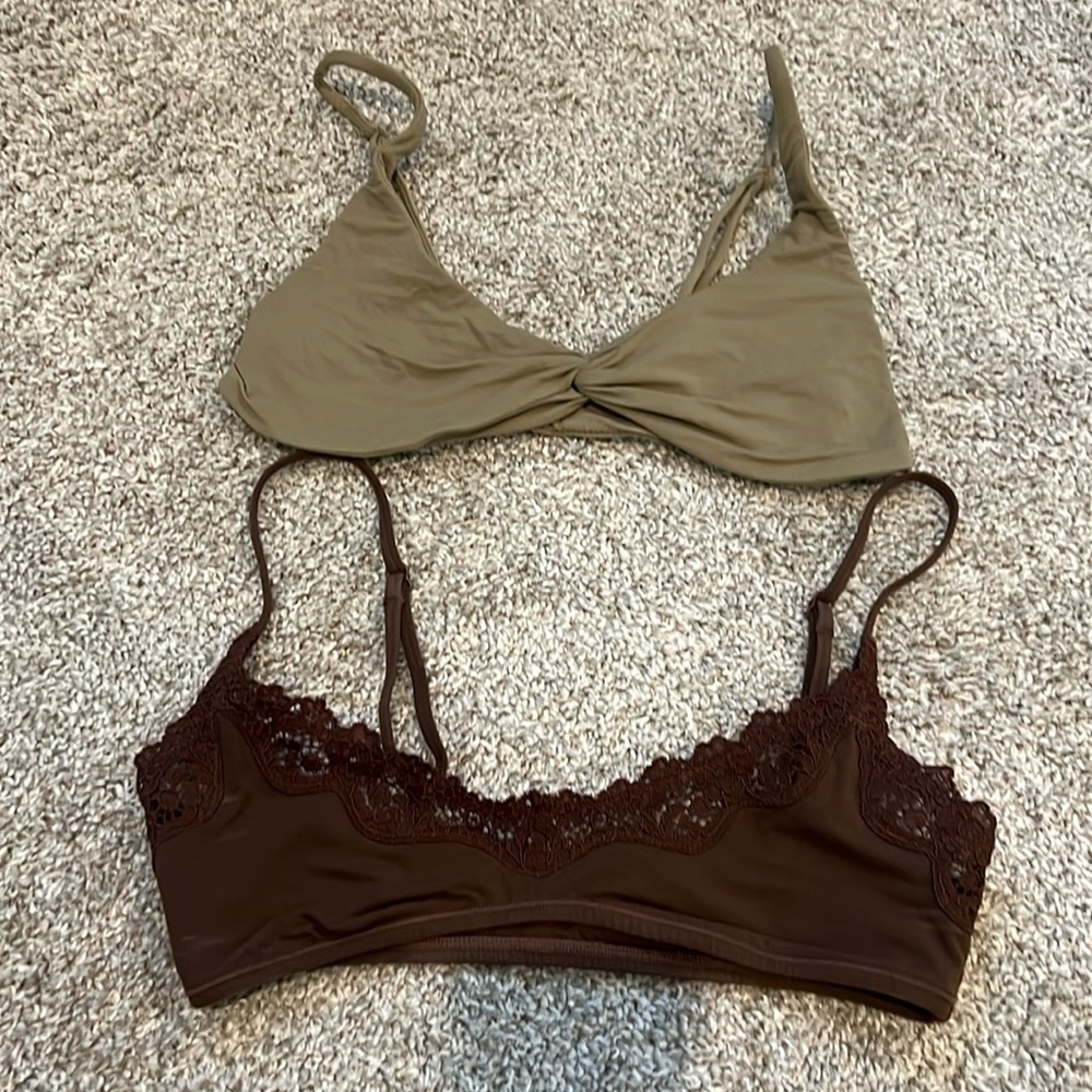 SKIMS Olive Green and Dark Brown Bralette Duo